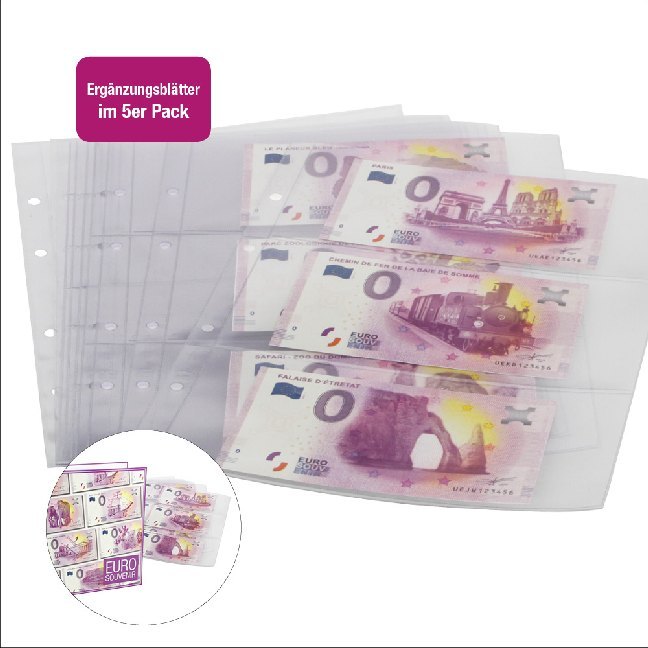 0-Euroscheine Ergänzungsblätter aus Folie 5 Stück Pack