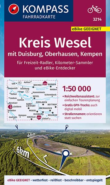 KOMPASS Fahrradkarte 3214 Kreis Wesel mit Duisburg Oberhausen Kempen 1:50.000