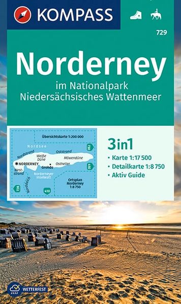KOMPASS Wanderkarte 729 Norderney im Nationalpark Niedersächsisches Wattenmeer 1:17.500