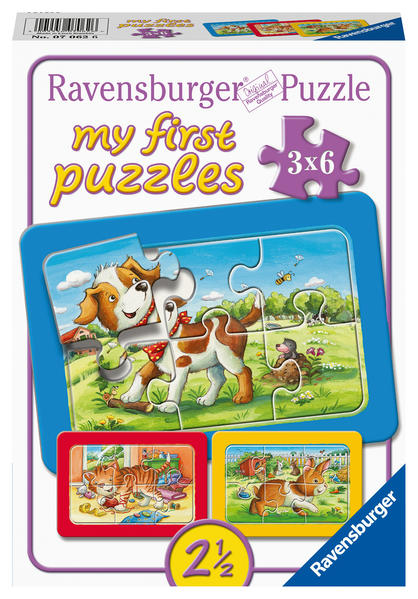 Image of 3er Set Puzzle, je 6 Teile, 21x15 cm, mit Rahmen, Meine Tierfreunde