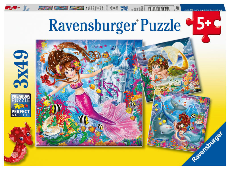 Image of 3er Set Puzzle, je 49 Teile, 21x21 cm, Bezaubernde Meerjungfrauen
