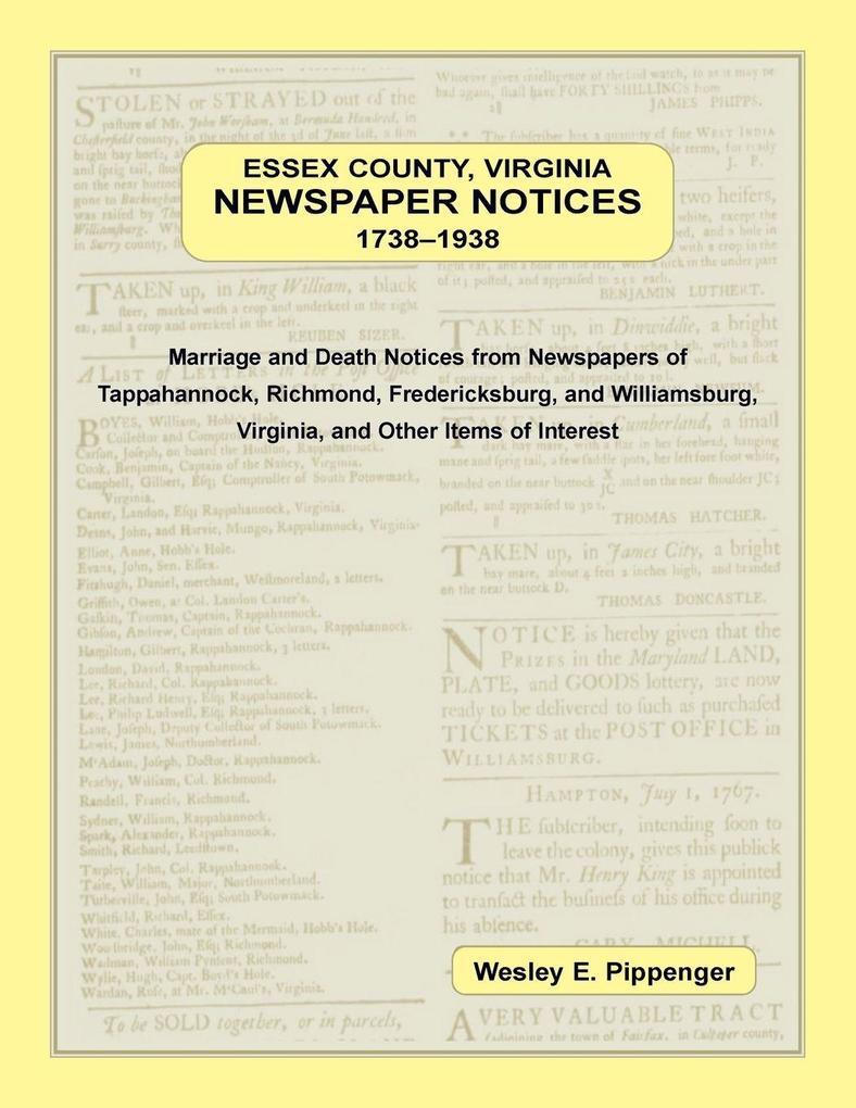 Essex County Virginia Newspaper Notices 1738-1938