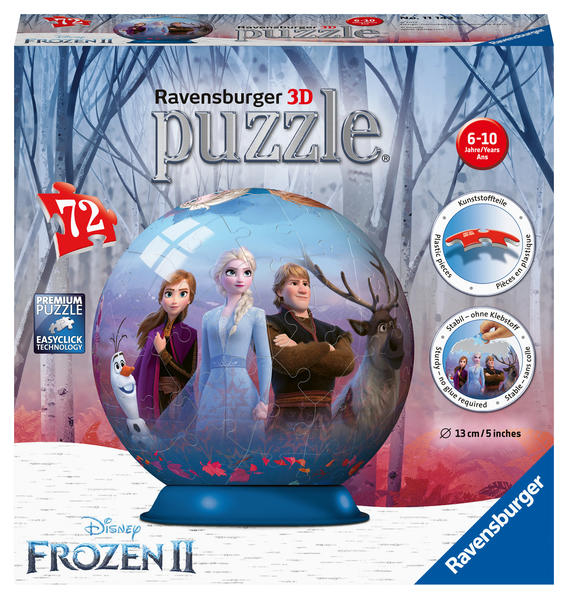Ravensburger 3D Puzzle 11142 - Puzzle-Ball Disney Frozen 2 - 72 Teile - Puzzle-Ball für Fans von Anna und Elsa ab 6 Jahren