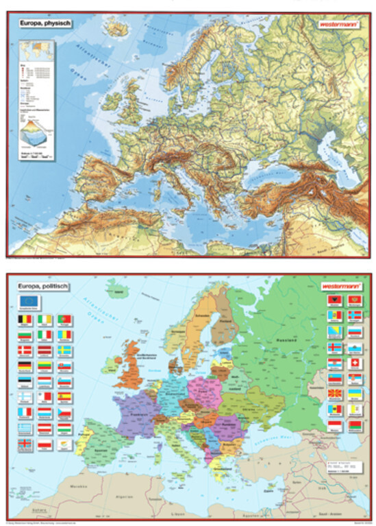 Westermann Europa politisch Posterkarte. Europa physisch 2 Tle.
