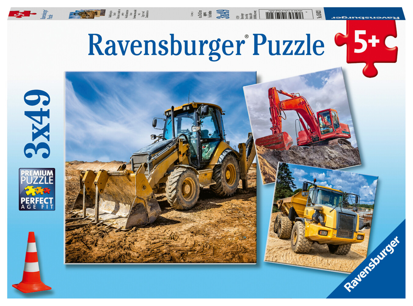 Ravensburger Kinderpuzzle - 05032 Baufahrzeuge im Einsatz - Puzzle für Kinder ab 5 Jahren mit 3x49 Teilen
