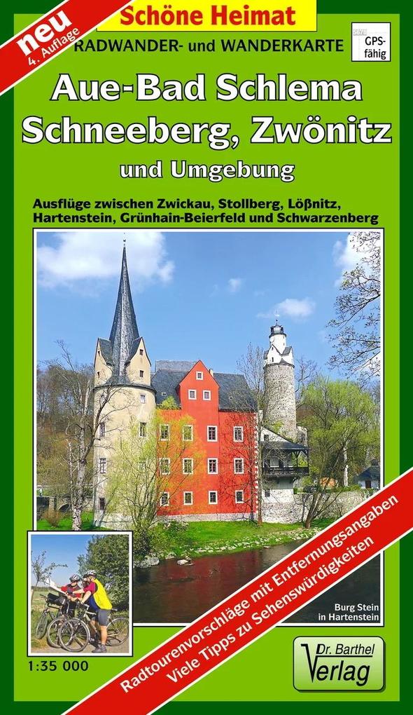 Radwander- und Wanderkarte Aue-Bad Schlema Schneeberg Zwönitz und Umgebung 1 : 35 000