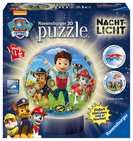 Image of 2in1 Nachtlicht & puzzleball® Ø13 cm, 72 Teile , PAW Patrol