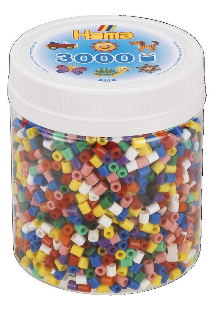 Hama 209-00 - Perlen Dose mit 3000 Midi-Perlen Bügelperlen Volltonmix 10 Farben