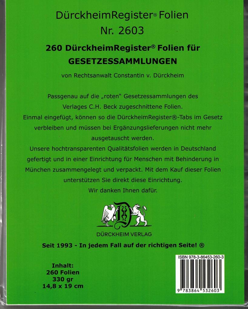 260 DürckheimRegister® -FOLIEN zum Einheften und Unterteilen der Gesetzessammlungen