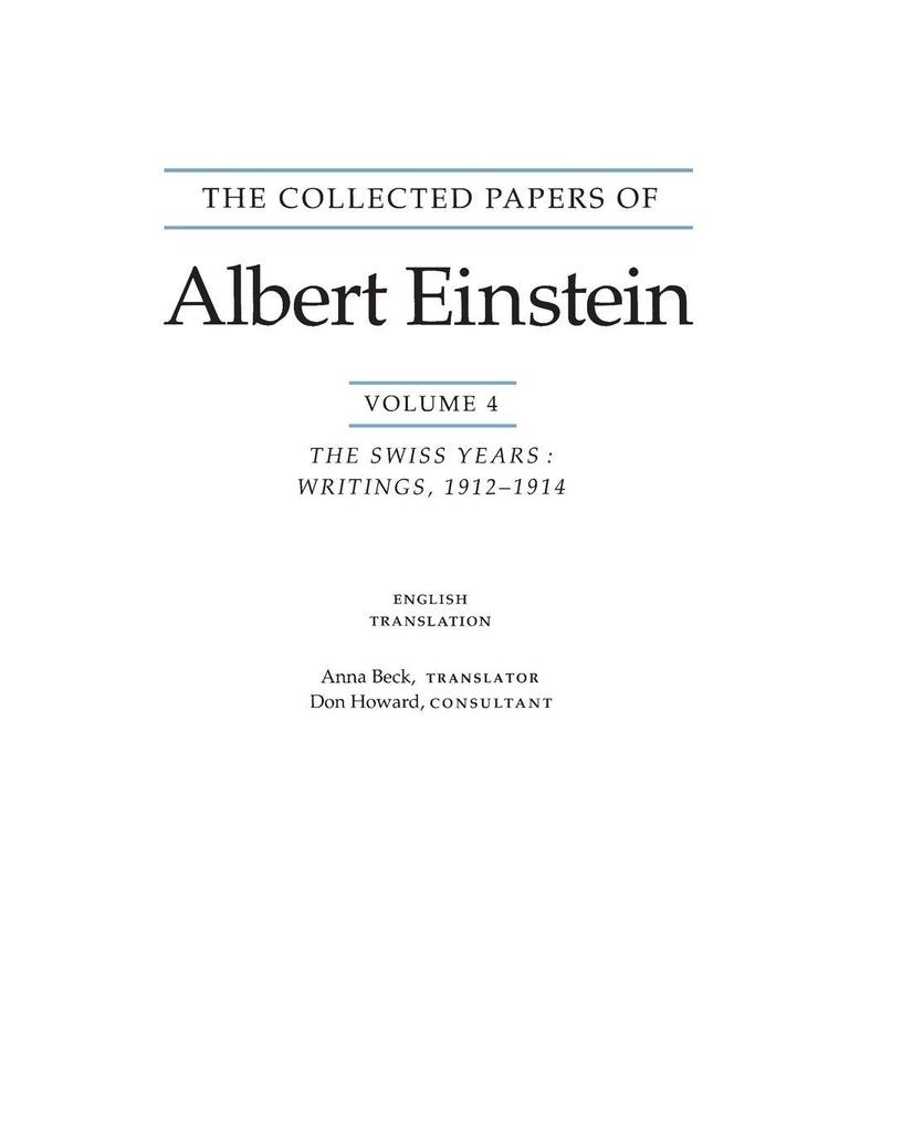 The Collected Papers of Albert Einstein Volume 4 (English)