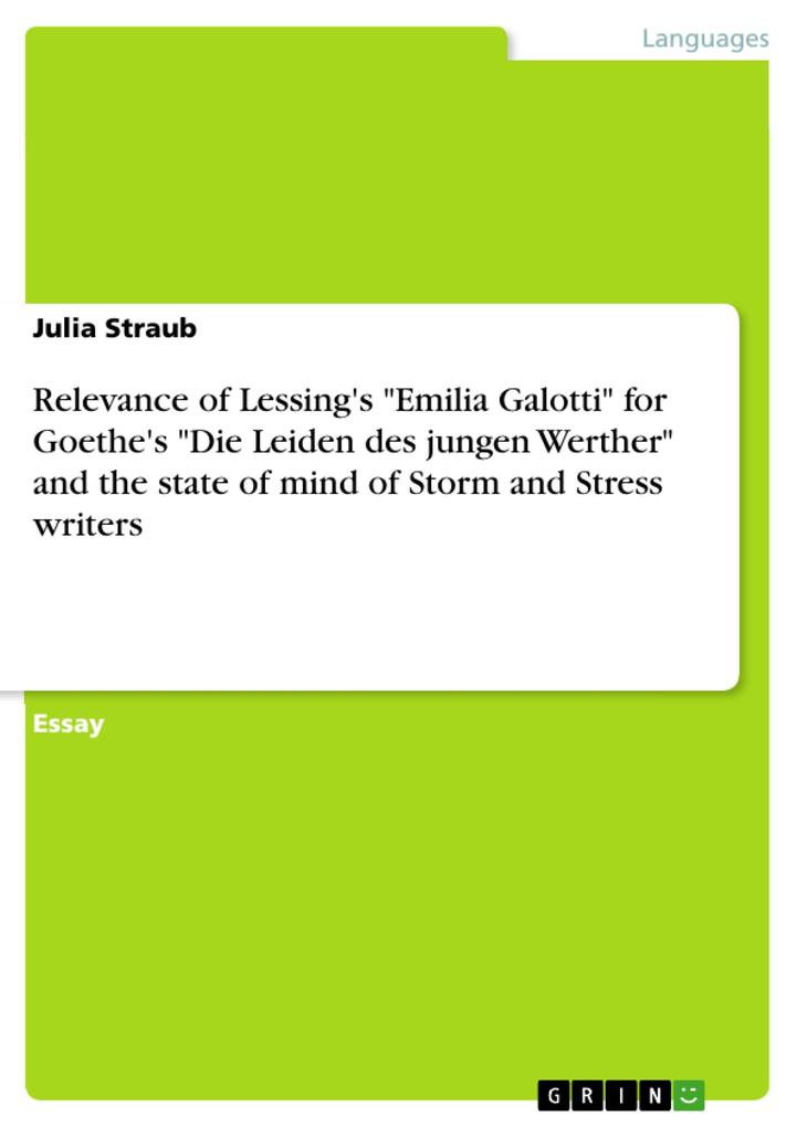 Relevance of Lessing‘s Emilia Galotti for Goethe‘s Die Leiden des jungen Werther and the state of mind of Storm and Stress writers