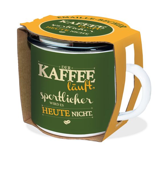 Emaille-Becher 'Kaffee läuft' 300ml