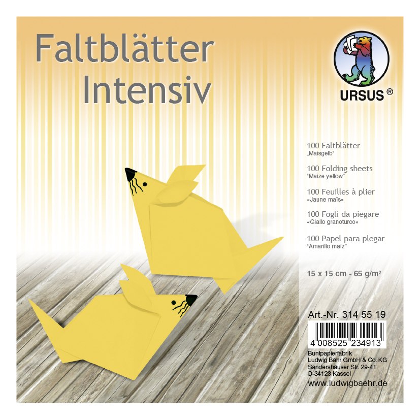 URSUS Falten Faltblätter Uni intensiv Plakatkarton 65 g/m² 15 x 15 cm maisgelb