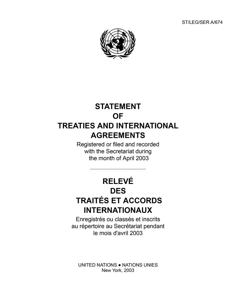 Statement of Treaties and International Agreements / Relevé des Traités et Accords Internationaux