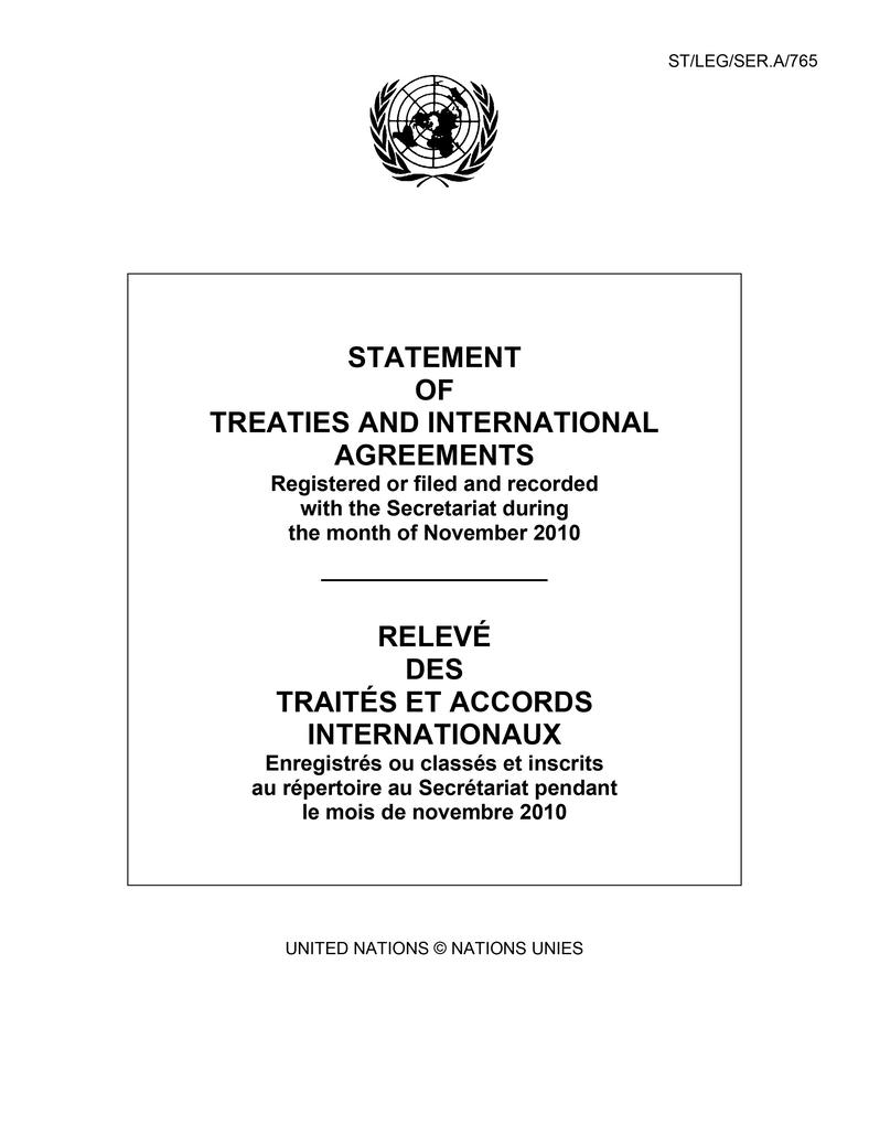 Statement of Treaties and International Agreements Registered or Filed and Recorded with the Secretariat during the Month of November 2010