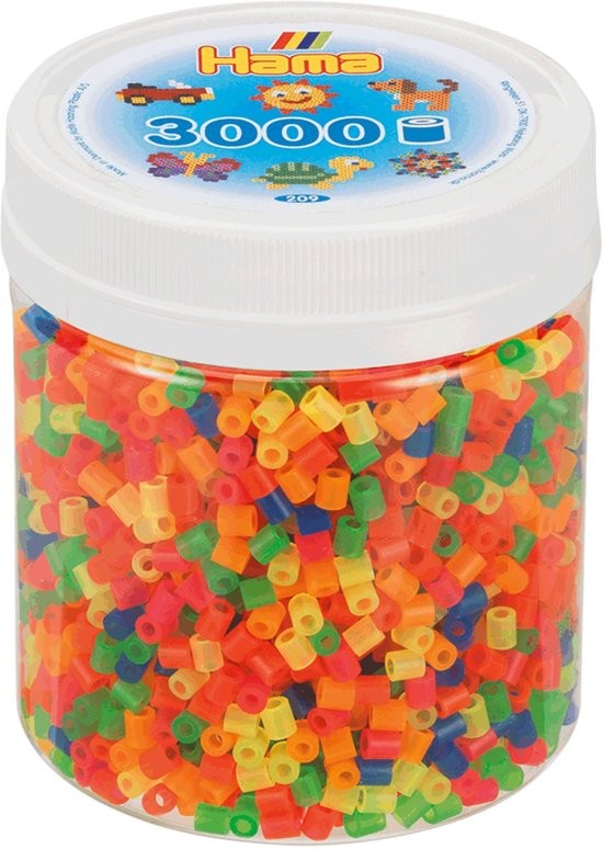Hama 209-51 - Perlen Perlen Dose mit Bügelperlen 3000 Stück Neon-Mix
