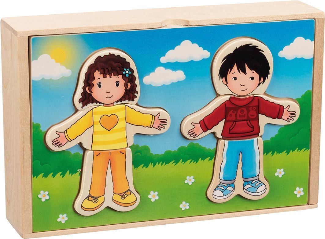 Anziehpuppenpuzzle Junge und Mädchen im Holzkasten