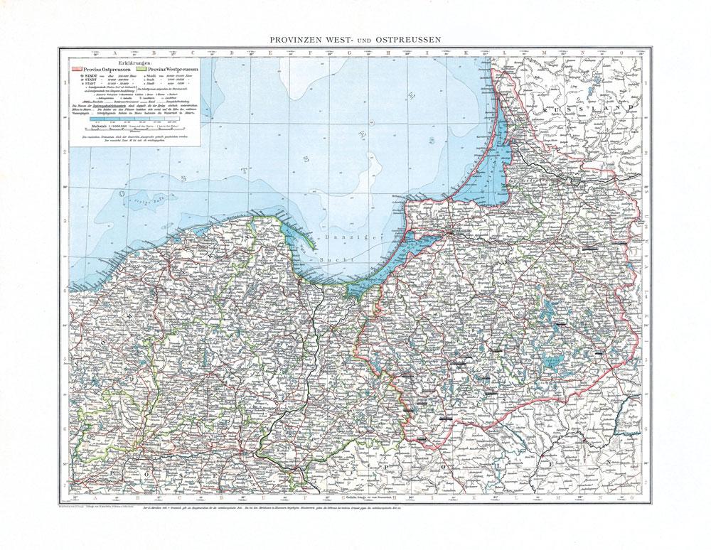 Historische Karte: Provinzen WESTPREUSSEN und OSTPREUSSEN im Deutschen Reich - November 1897 [gerollt]