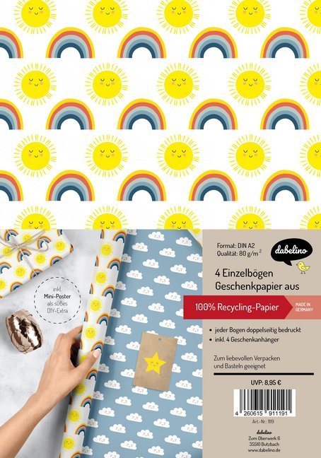 Geschenkpapier-Set für Kinder: Regenbogen Sonne und Wolken