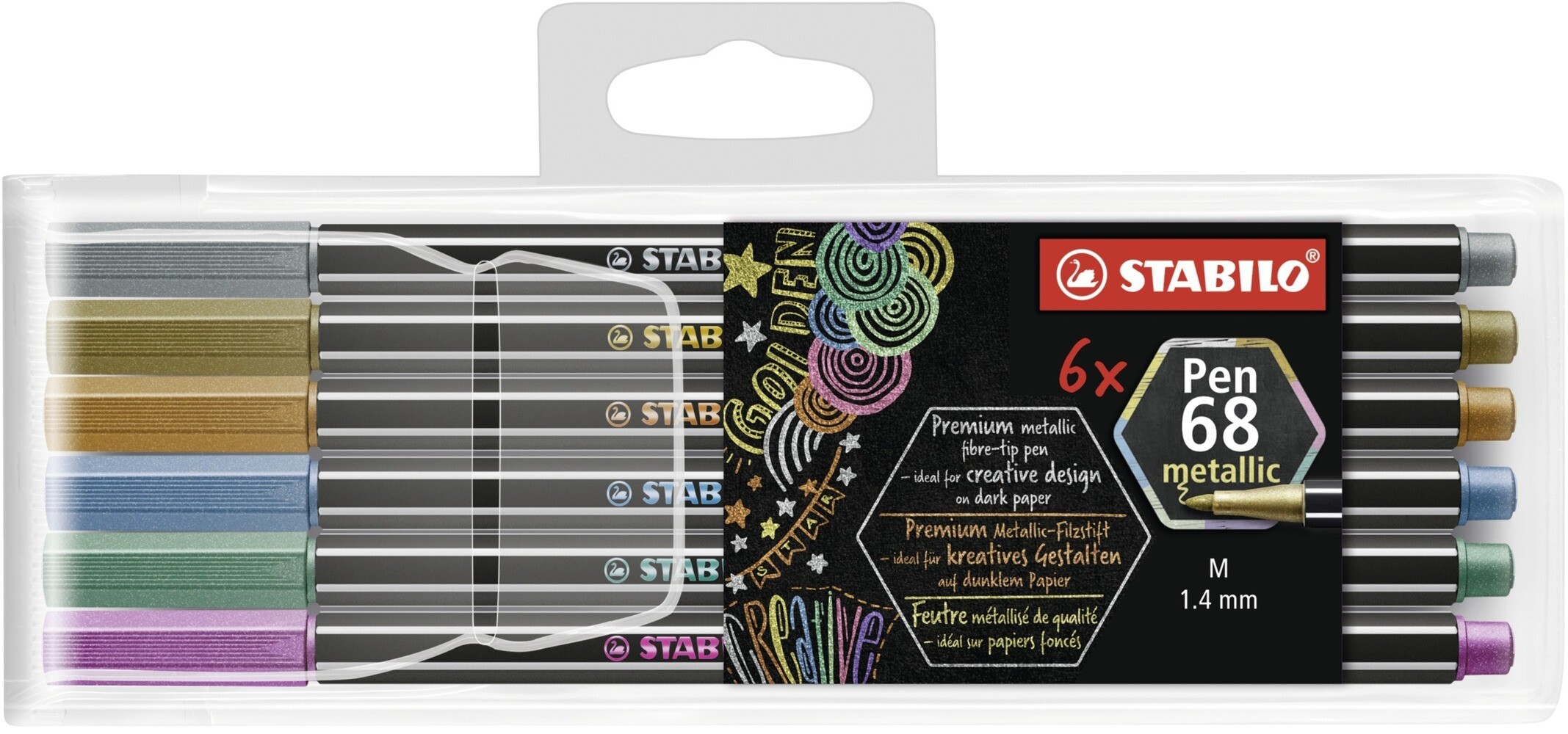 Premium Metallic-Filzstift - STABILO Pen 68 metallic - 6er Pack - mit 6 verschiedenen Metallic-Farbe