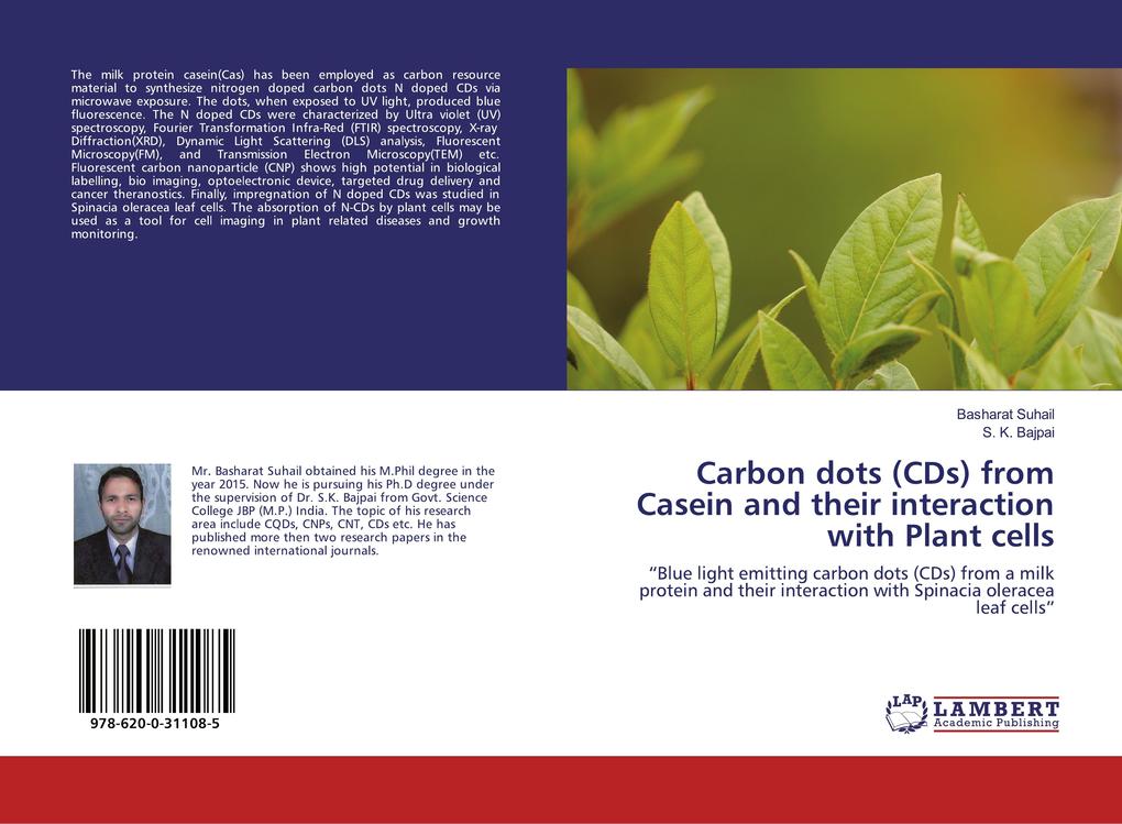 Carbon dots (CDs) from Casein and their interaction with Plant cells