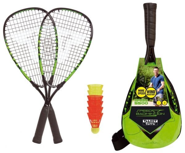 Talbot Torro 490115 - Speed-Badminton-Set SPEED 5500 2 Alu-Rackets 6 Bälle 3/4 Tasche schwarz-grün
