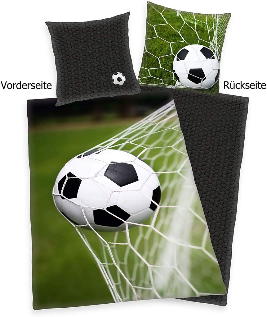 Herding 4459274050 - Fußball Wende-Bettwäsche-Set mit Reißverschluss Baumwolle 135x200cm