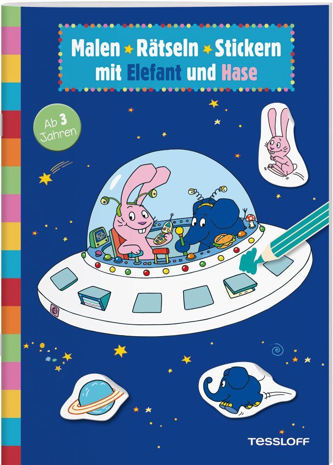 Image of Malen . Rätseln . Stickern mit Elefant und Hase