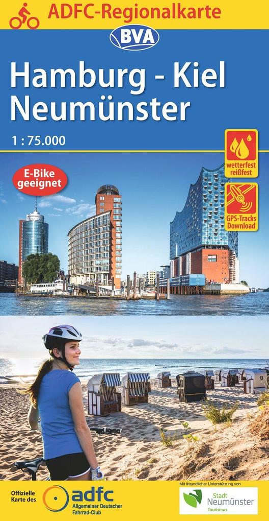 ADFC-Regionalkarte Hamburg/Neumünster/Kiel 1:75.000 reiß- und wetterfest mit GPS-Tracks-Download