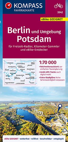 KOMPASS Fahrradkarte 3342 Berlin und Umgebung Potsdam 1:70.000