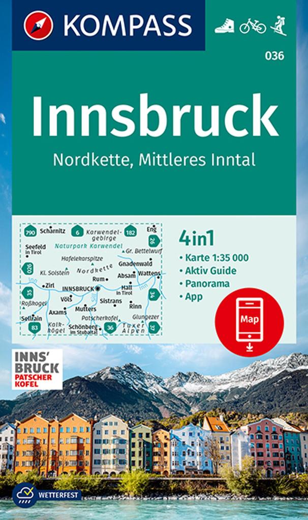 KOMPASS Wanderkarte 036 Innsbruck Nordkette Mittleres Inntal 1:35.000