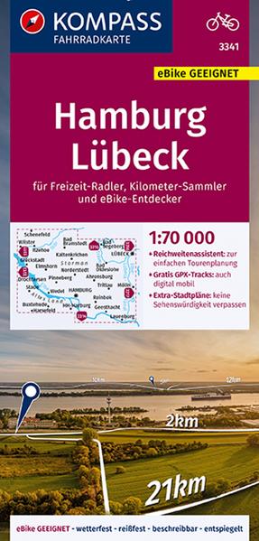 KOMPASS Fahrradkarte 3341 Hamburg Lübeck 1:70.000