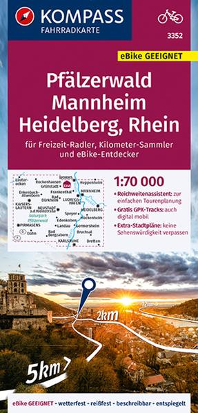 KOMPASS Fahrradkarte 3352 Pfälzerwald Mannheim Heidelberg Rhein 1:70.000