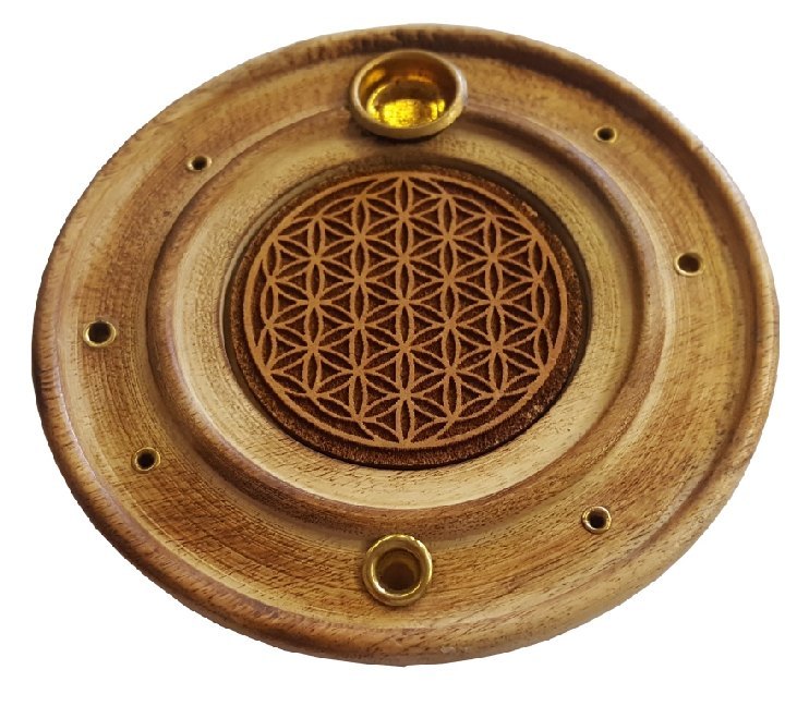 Räucherstäbchenhalter 'Blume des Lebens' Holz rund 10 cm