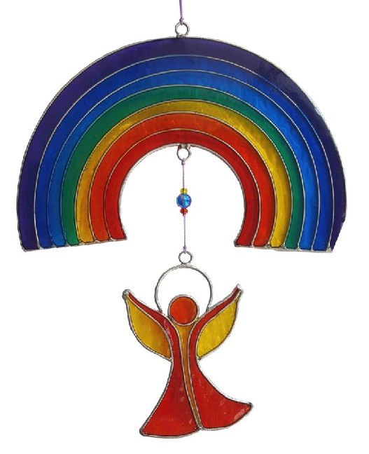 Suncatcher Engel unter dem Regenbogen Resin mehrfarbig 16 x 25 cm