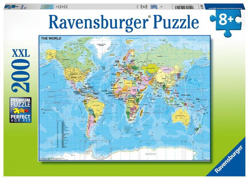 Ravensburger Kinderpuzzle - 12890 Die Welt - Puzzle-Weltkarte für Kinder ab 8 Jahren mit 200 Teilen im XXL-Format