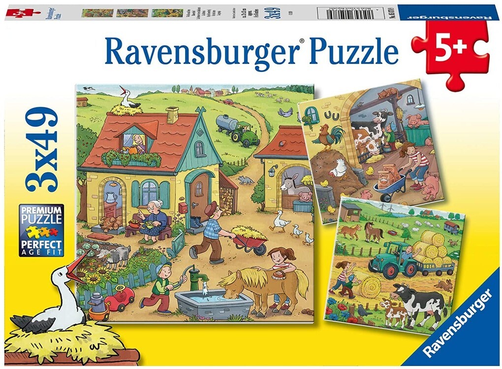 Ravensburger Kinderpuzzle - 05078 Viel los auf dem Bauernhof - Puzzle für Kinder ab 5 Jahren mit 3x49 Teilen