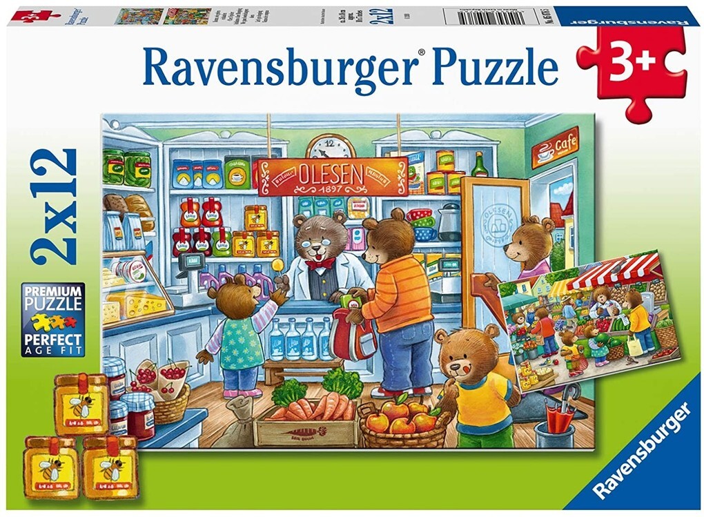 Ravensburger Kinderpuzzle - 05076 Komm wir gehen einkaufen - Puzzle für Kinder ab 3 Jahren mit 2x12 Teilen