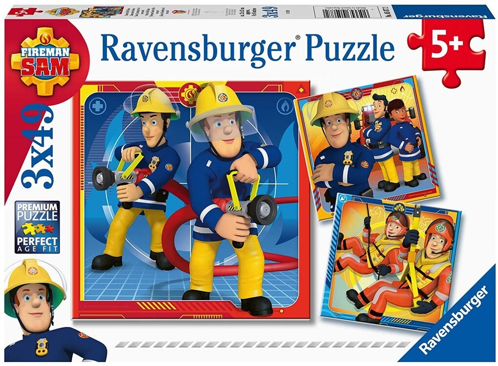 Image of Ravensburger 05077 - Feuerwehrmann Sam, Unser Held Sam, Puzzle, 3x49 Teile