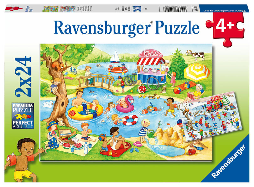 Ravensburger Kinderpuzzle - 05057 Freizeit am See - Puzzle für Kinder ab 4 Jahren mit 2x24 Teilen