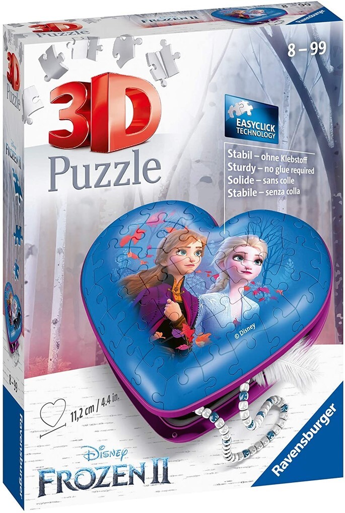Ravensburger 3D Puzzle 11236 - Herzschatulle Disney Frozen 2 - 54 Teile - Aufbewahrungsbox für Fans von Anna und Elsa ab 8 Jahren