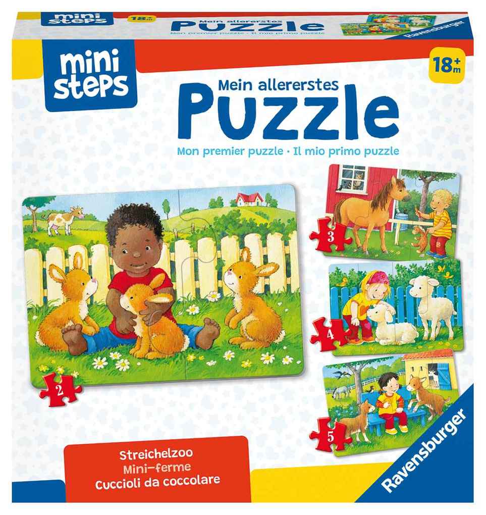 Ravensburger ministeps 4169 Mein allererstes Puzzle: Streichelzoo - 4 erste Puzzles mit 2-5 Teilen Spielzeug ab 18 Monate