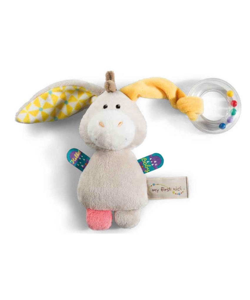 NICI 42080 - My First Nici Kuscheltier Esel Muli mit Ringrassel 14 5 x 7 5 cm beige