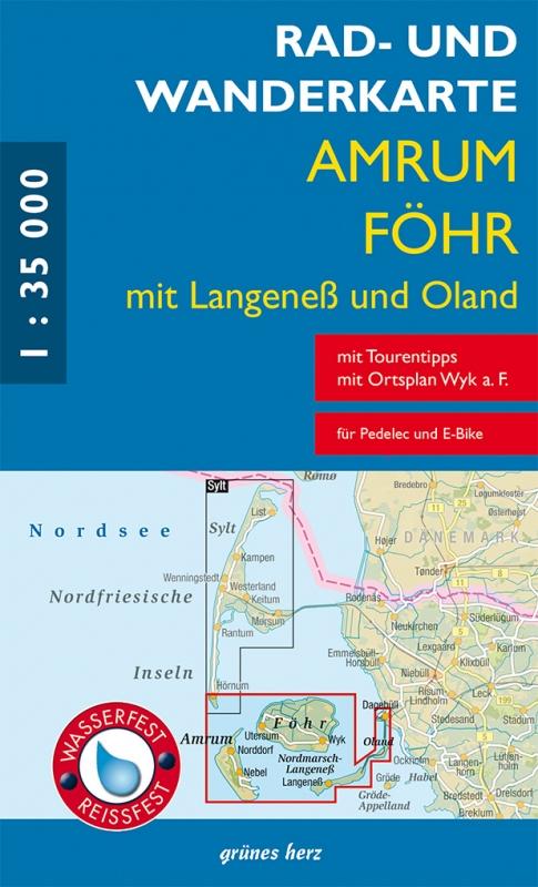 Rad- und Wanderkarte Amrum Föhr mit Langeneß und Oland 1:30 000