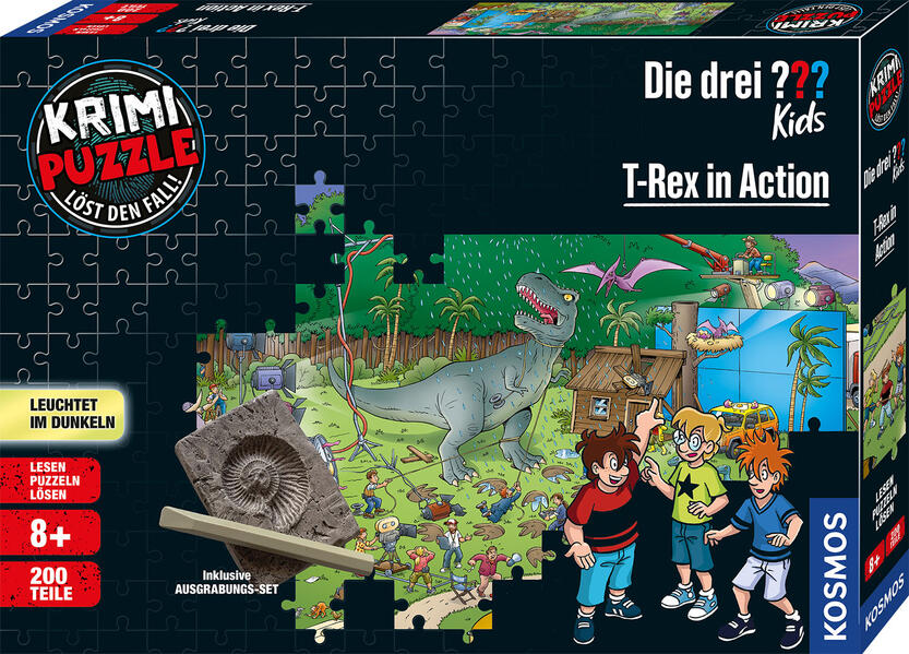 Image of Kosmos Die drei ??? Kids Krimi-Puzzle "T-Rex in Action", 200 Teile + Ausgrabungs-Set