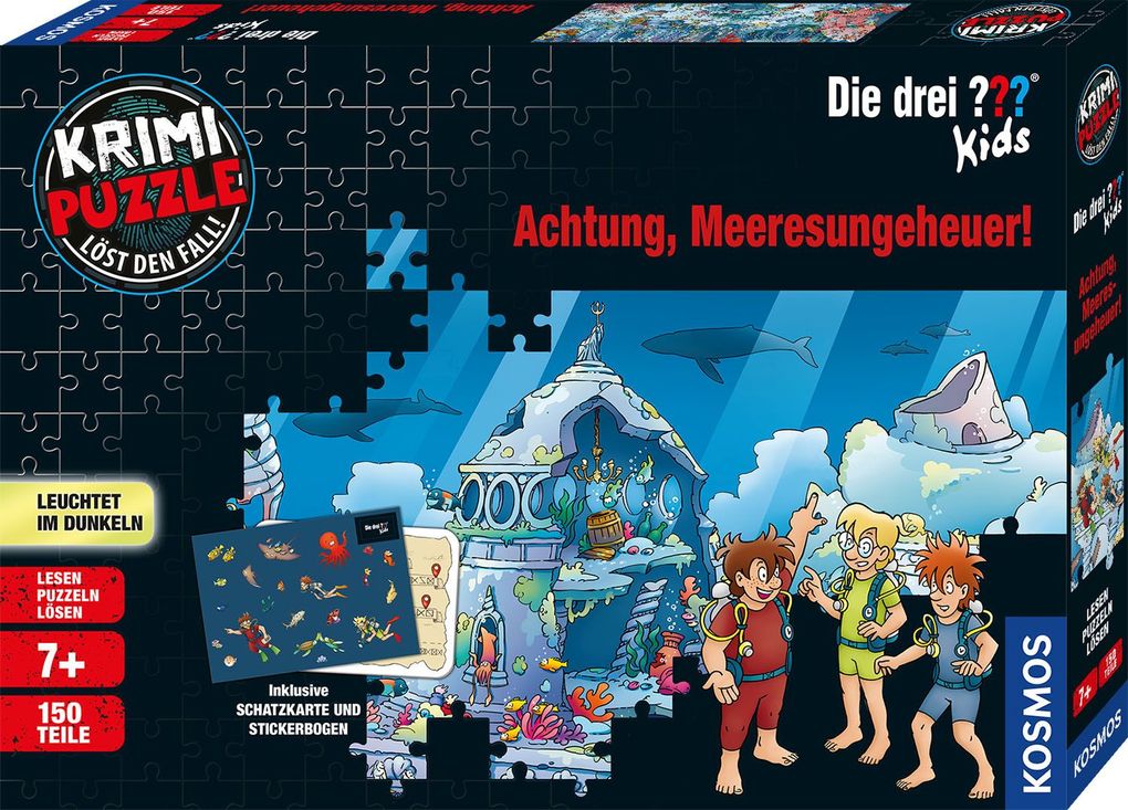 Image of Kosmos Die drei Fragezeichen Kids Krimi-Puzzle "Achtung, Meeresungeheuer", 150 Teile