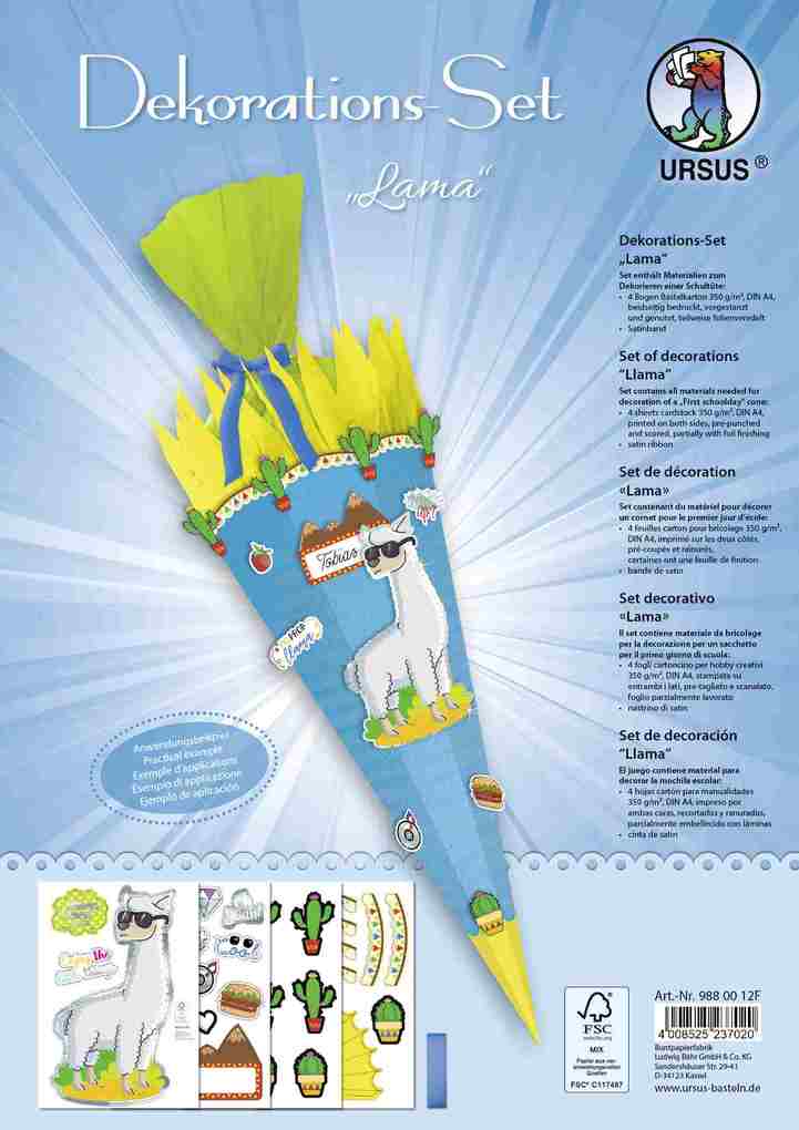 URSUS Dekorationssets Dekorations-Set Lama 4 Bogen Bastelkarton