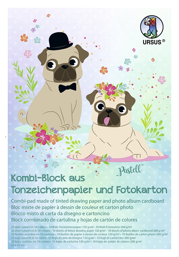 URSUS Basispapiere Kombi-Block Pastell 23 x 33 cm 20 Blatt/23x33cm