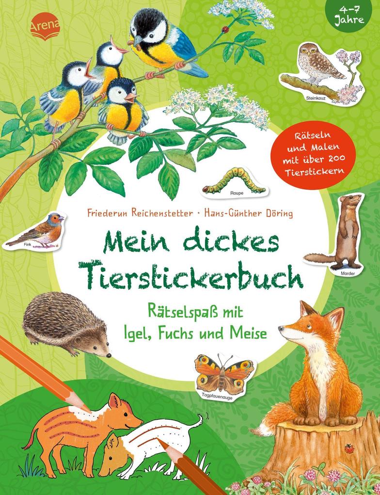 Image of Mein dickes Tierstickerbuch. Rätselspaß mit Igel Fuchs und Meise