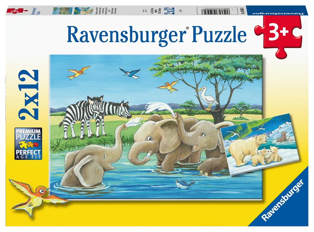 Ravensburger Kinderpuzzle - 05095 Tierkinder aus aller Welt - Puzzle für Kinder ab 3 Jahren mit 2x12 Teilen